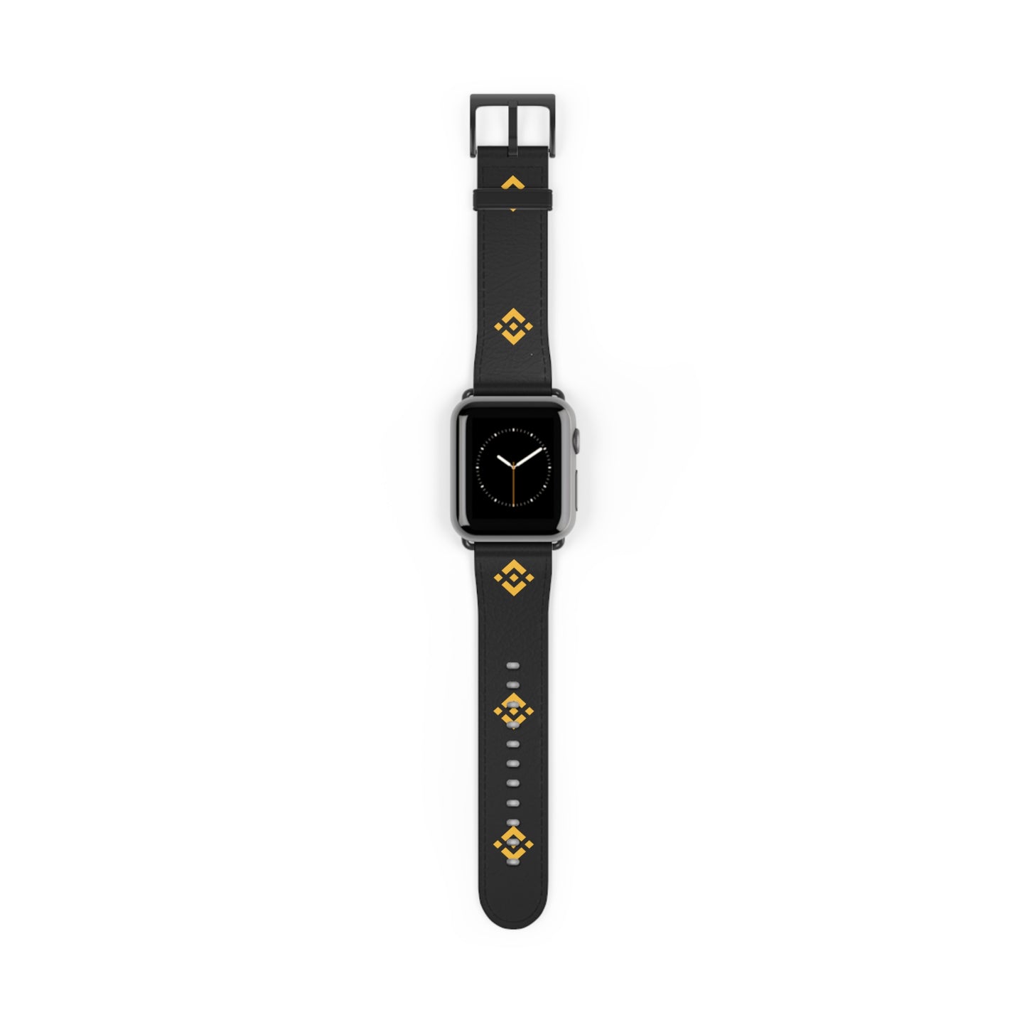 Binance Black Leather Watch Band with Gold Geometric Pattern – Binance Logo Inspired Apple Watch Strap