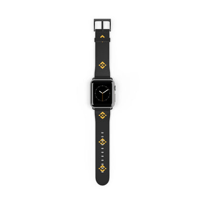 Binance Black Leather Watch Band with Gold Geometric Pattern – Binance Logo Inspired Apple Watch Strap