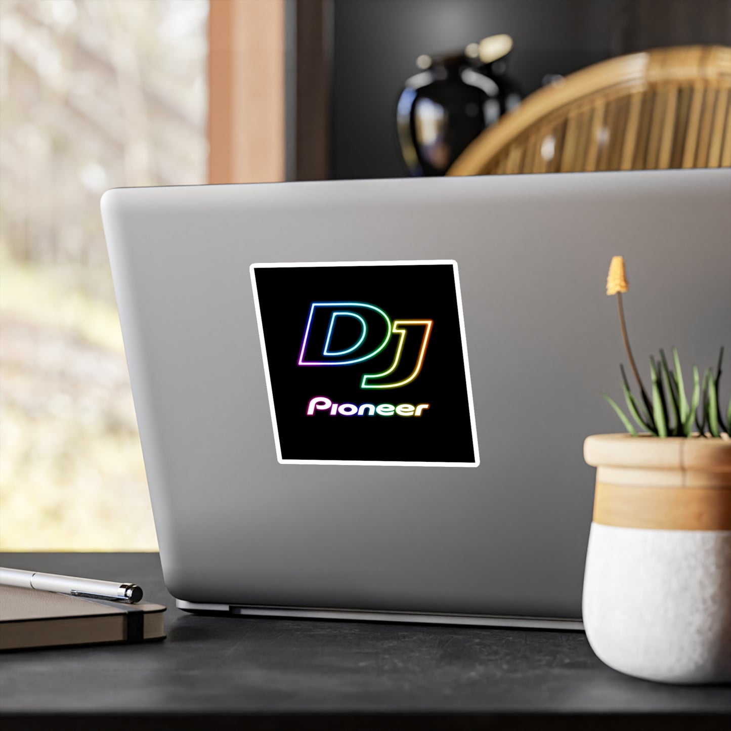 DJ Pioneer Neon Logo Sticker — Vinyl Kiss-Cut Laptop Sticker