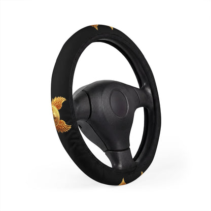 bitcoin Sunface Black Steering Wheel Cover — Decorative Car Accessory with Golden Sun Design