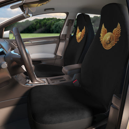 Bitcoin Wing Emblem Car Seat Covers — Black Polyester Seat Protectors