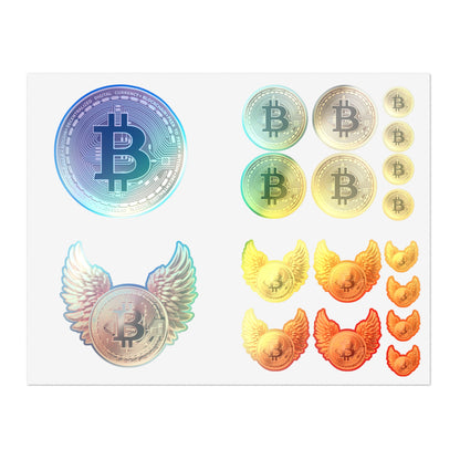 Bitcoin Coin Sticker Sheet — Gold Crypto Decals (Winged & Round Designs)