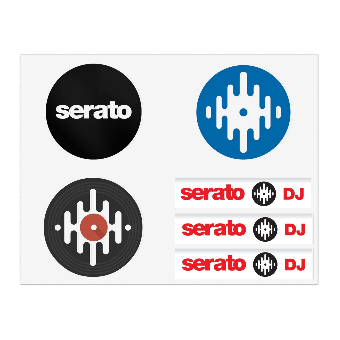 Serato DJ Logo Sticker Sheet — Vinyl Music Producer Decals (Record & Wave Icons)
