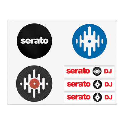 Serato DJ Logo Sticker Sheet — Vinyl Music Producer Decals (Record & Wave Icons)