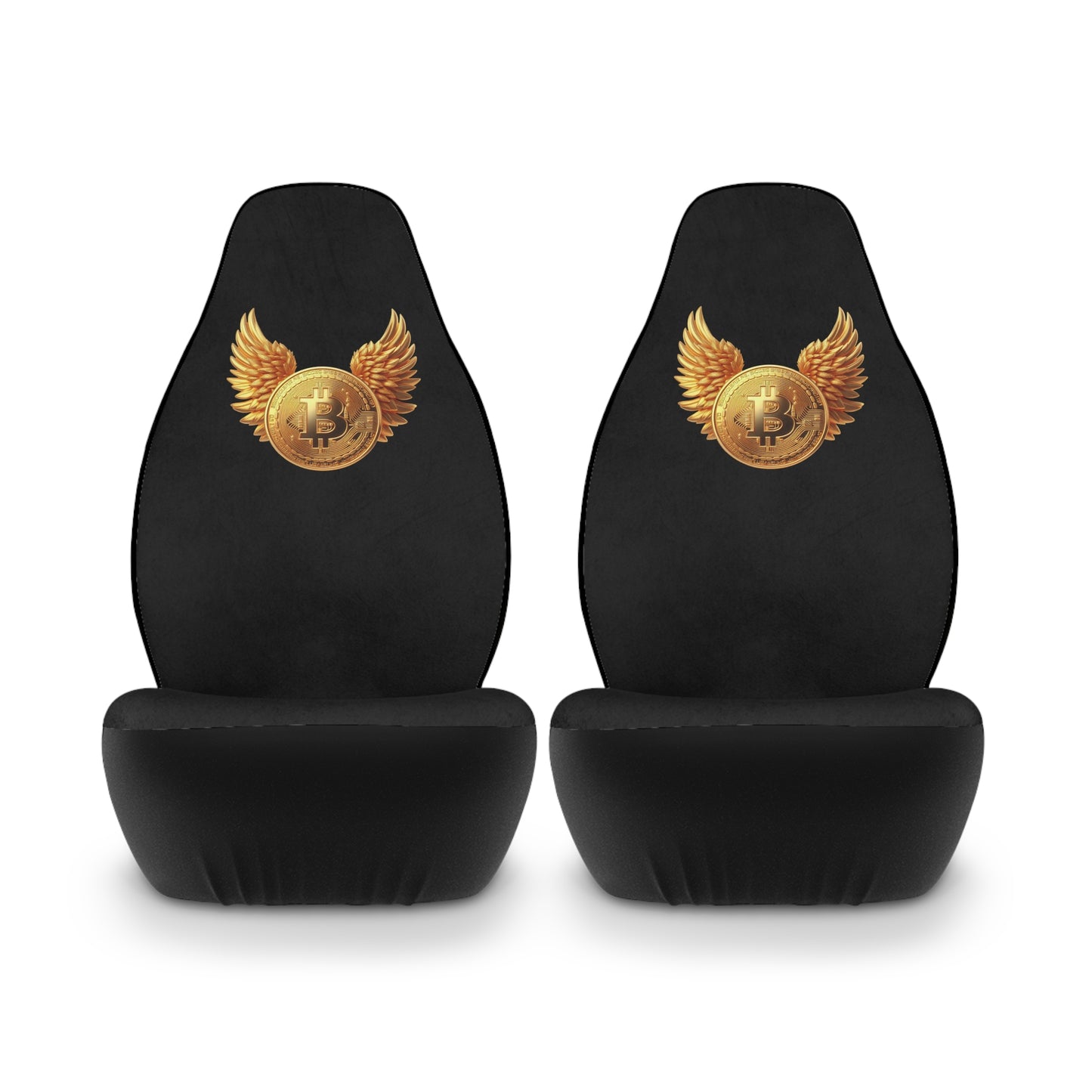 Bitcoin Wing Emblem Car Seat Covers — Black Polyester Seat Protectors