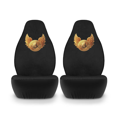 Bitcoin Wing Emblem Car Seat Covers — Black Polyester Seat Protectors