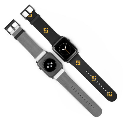 Binance Black Leather Watch Band with Gold Geometric Pattern – Binance Logo Inspired Apple Watch Strap