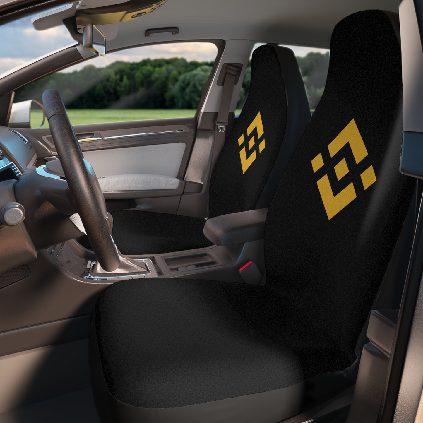Binance Car Seat Covers — Black Auto Seat Covers with Gold Binance Logo