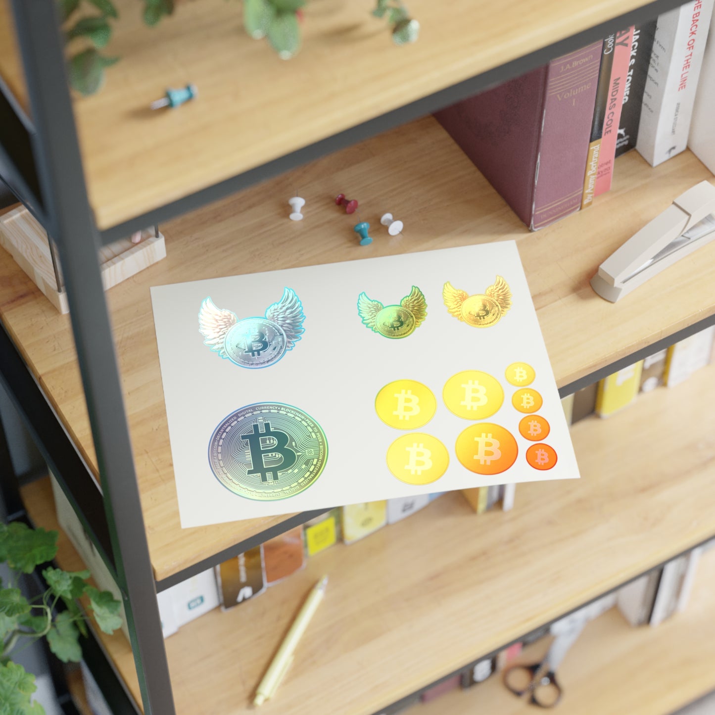Bitcoin Sticker Sheet — Crypto Coin & Winged BTC Decal Set