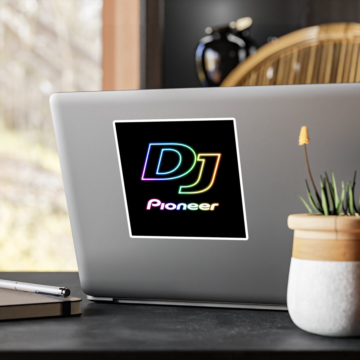 DJ Pioneer Neon Logo Sticker — Vinyl Kiss-Cut Laptop Sticker