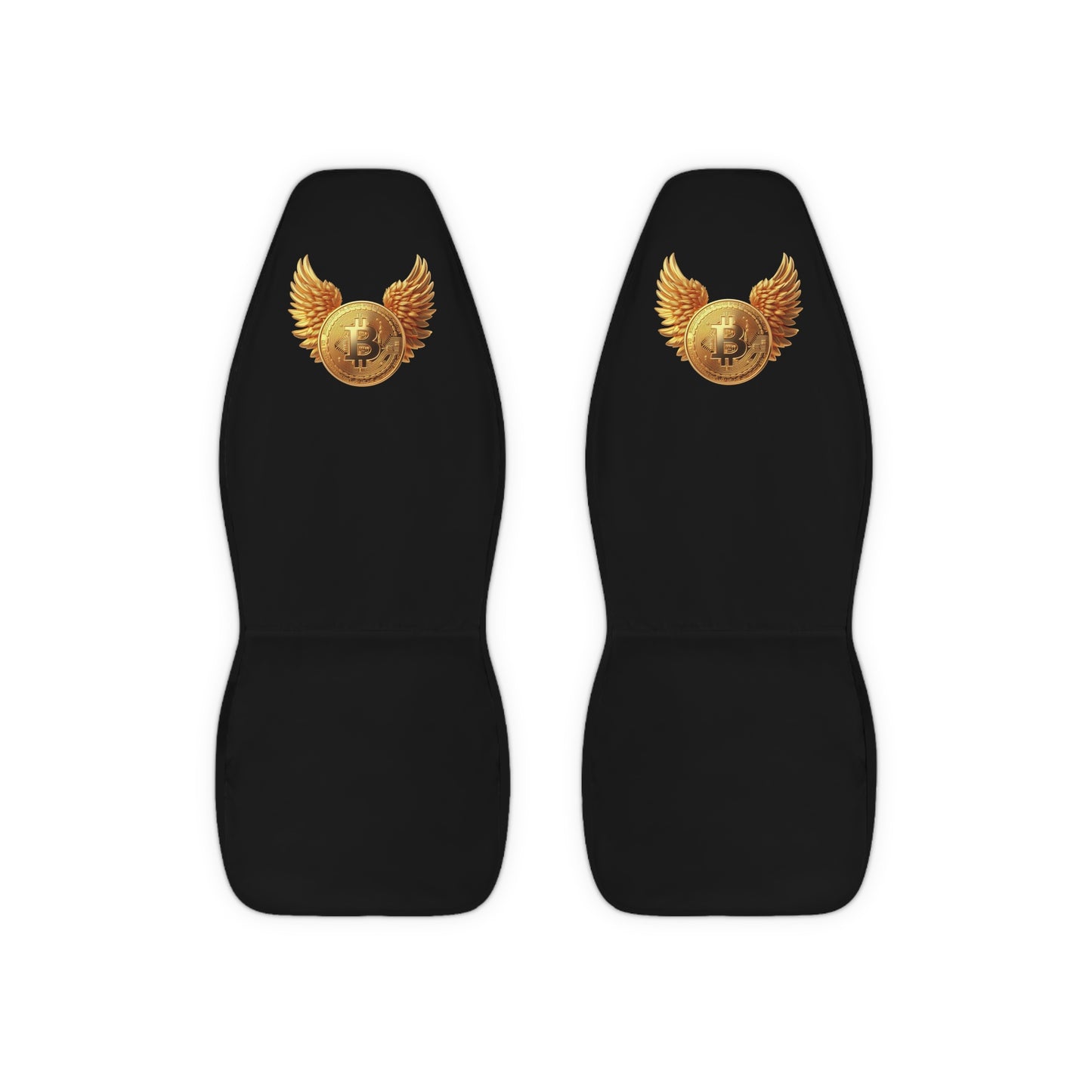 Bitcoin Wing Emblem Car Seat Covers — Black Polyester Seat Protectors