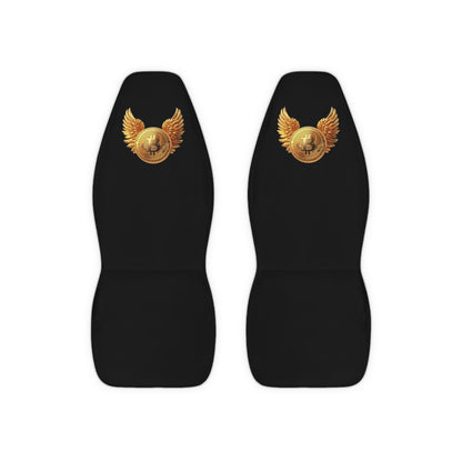 Bitcoin Wing Emblem Car Seat Covers — Black Polyester Seat Protectors
