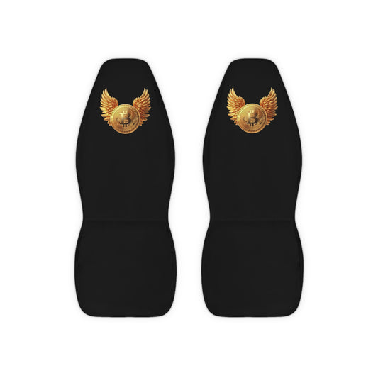 Bitcoin Wing Emblem Car Seat Covers — Black Polyester Seat Protectors