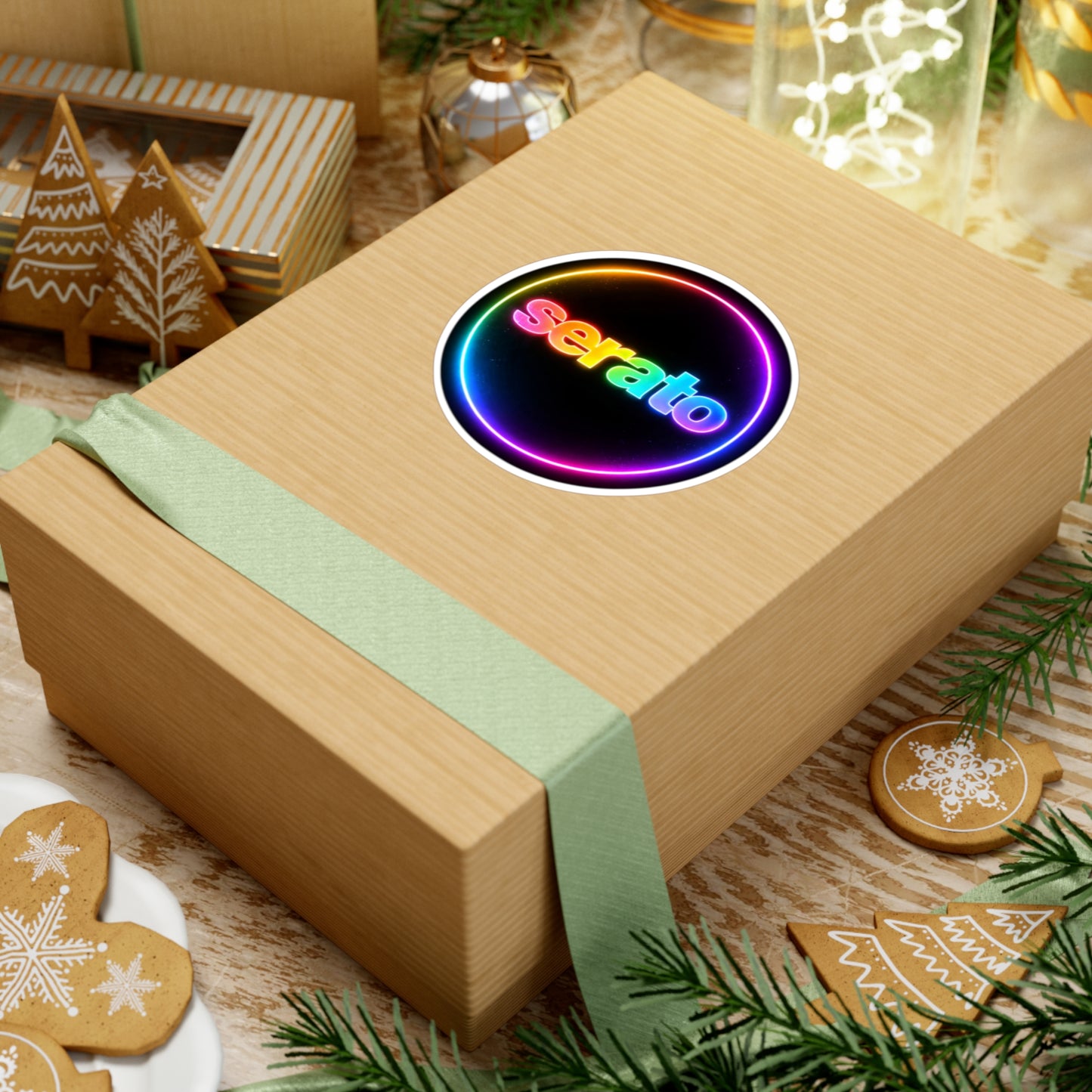 Serato Rainbow Neon Circle Sticker — Vinyl Kiss-Cut Laptop Decal