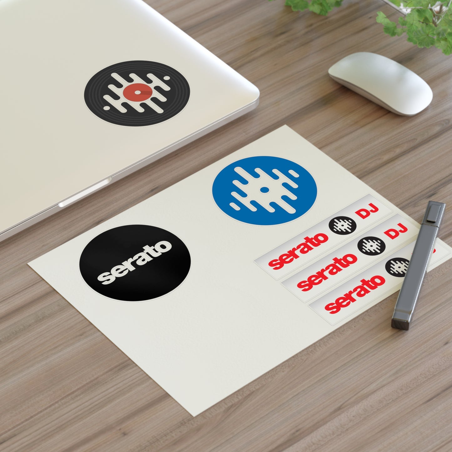 Serato DJ Logo Sticker Sheet — Vinyl Music Producer Decals (Record & Wave Icons)