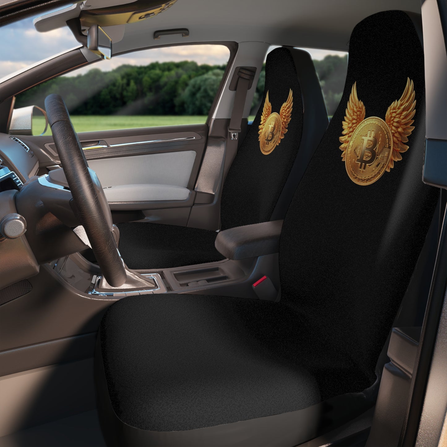 Bitcoin Wings Car Seat Covers — Black Crypto Emblem Auto Seat Protector