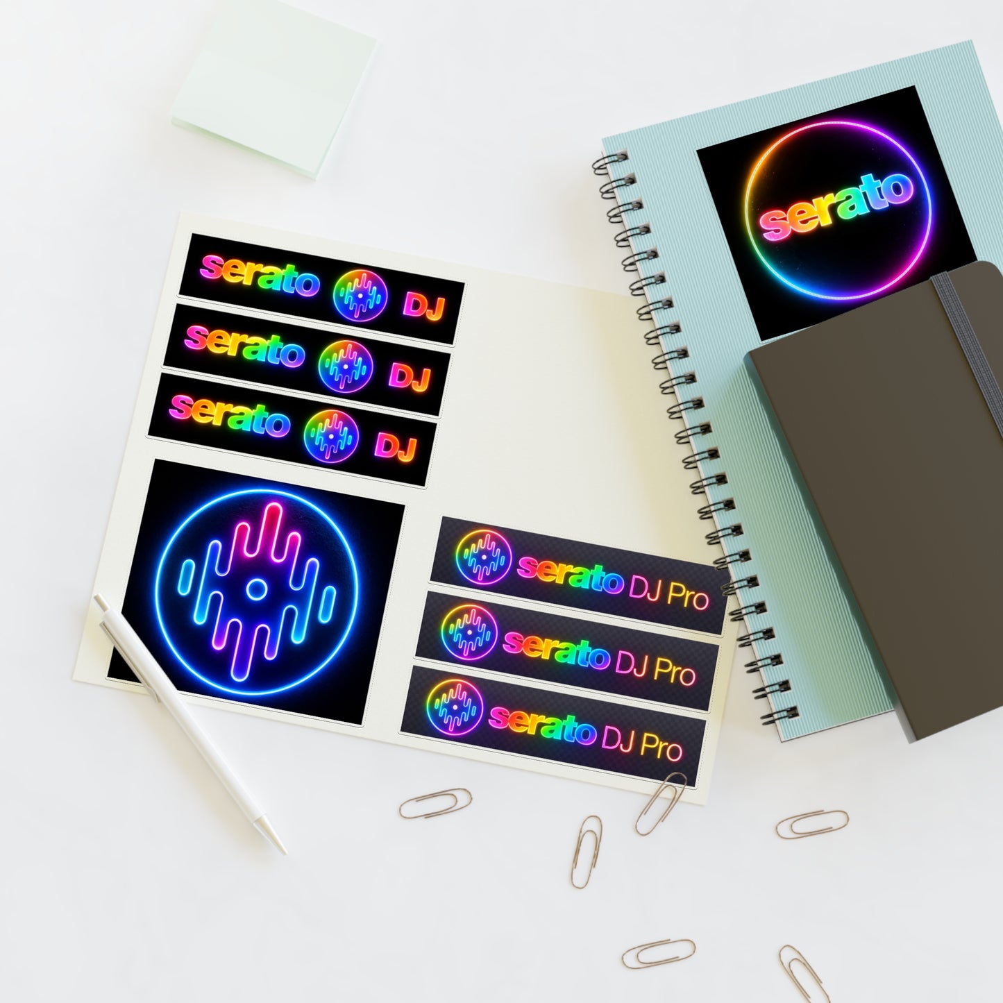 Serato DJ Neon Logo Sticker Sheet — Rainbow DJ Equipment Decals
