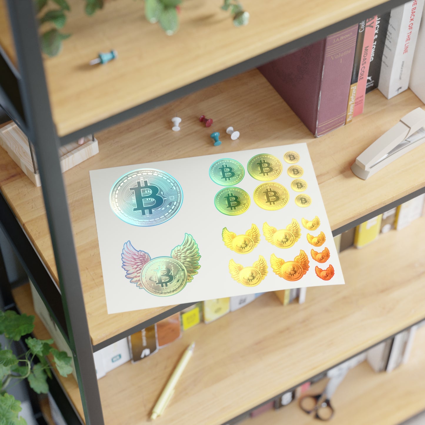 Bitcoin Coin Sticker Sheet — Gold Crypto Decals (Winged & Round Designs)
