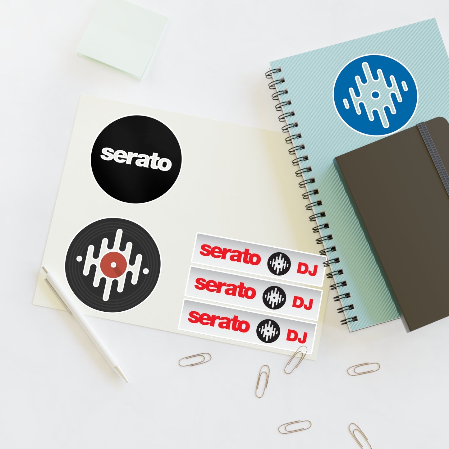 Serato DJ Logo Sticker Sheet — Vinyl Music Producer Decals (Record & Wave Icons)