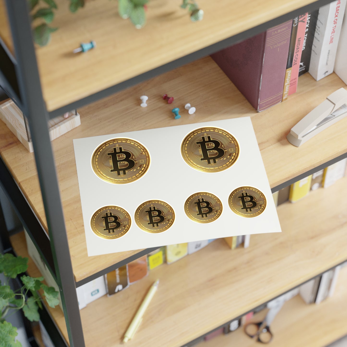Bitcoin Coin Sticker Sheet — Gold Crypto Decal Set