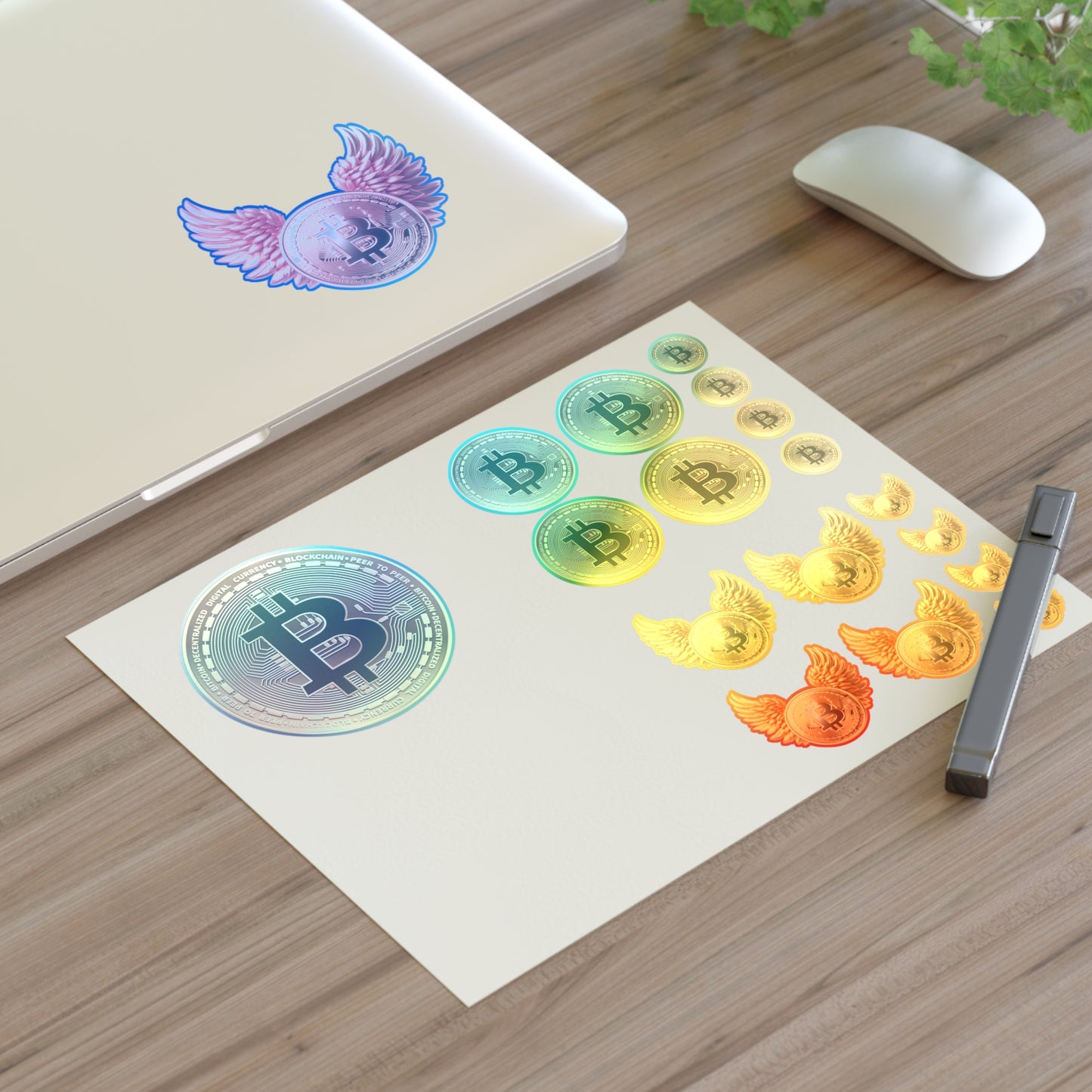 Bitcoin Coin Sticker Sheet — Gold Crypto Decals (Winged & Round Designs)