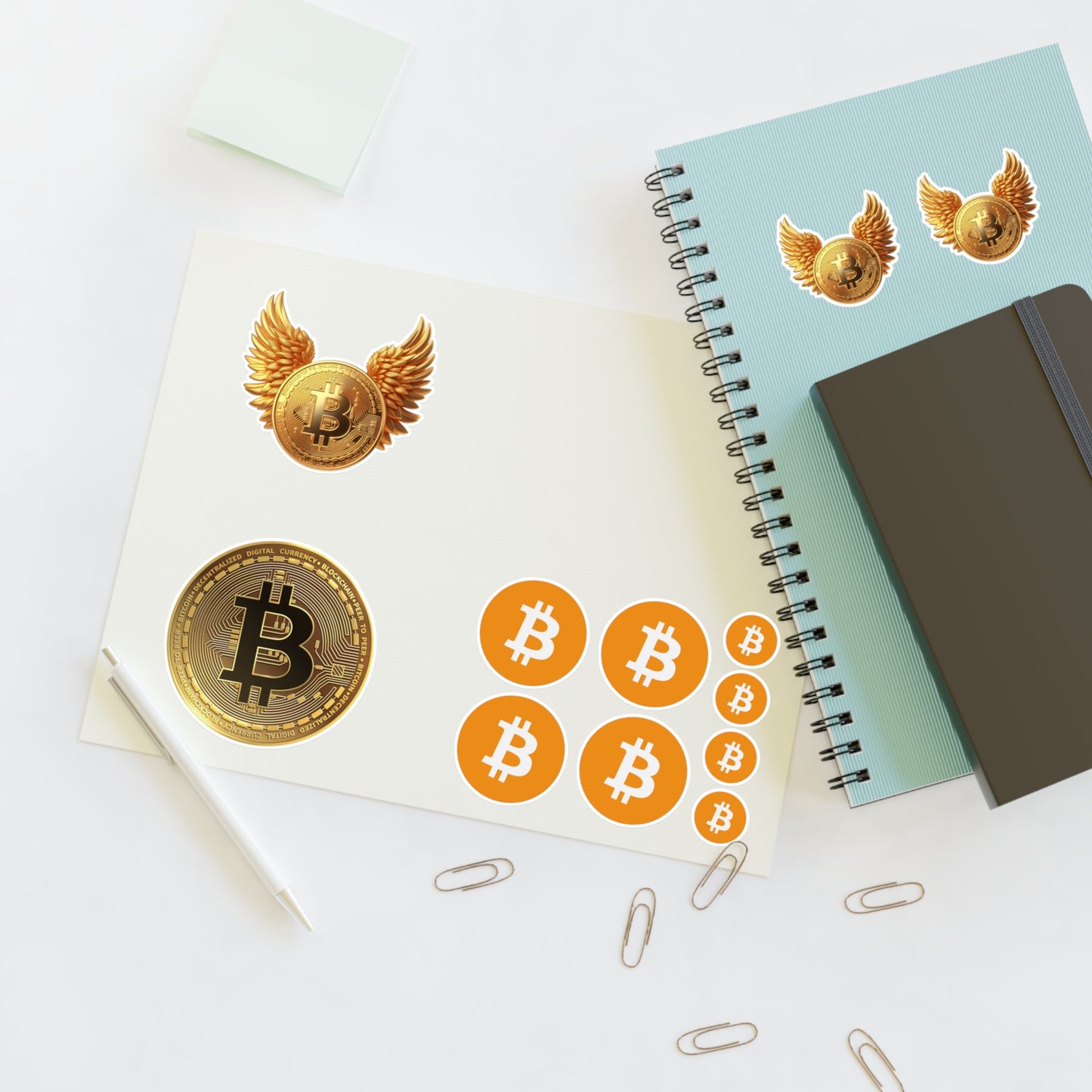 Bitcoin Sticker Sheet — Crypto Coin & Winged BTC Decal Set