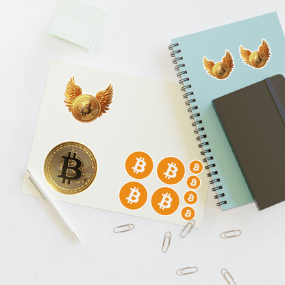 Bitcoin Sticker Sheet — Crypto Coin & Winged BTC Decal Set