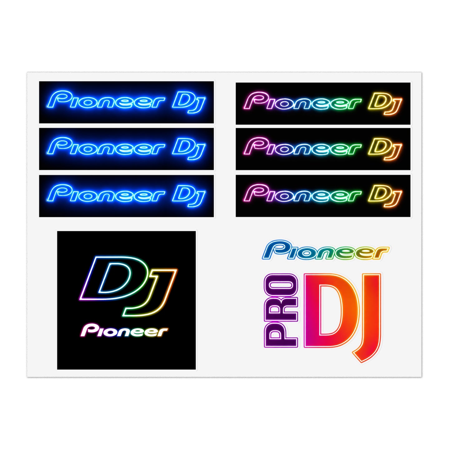 Pioneer DJ Neon Logo Sticker Sheet — Pro DJ Vinyl Decals