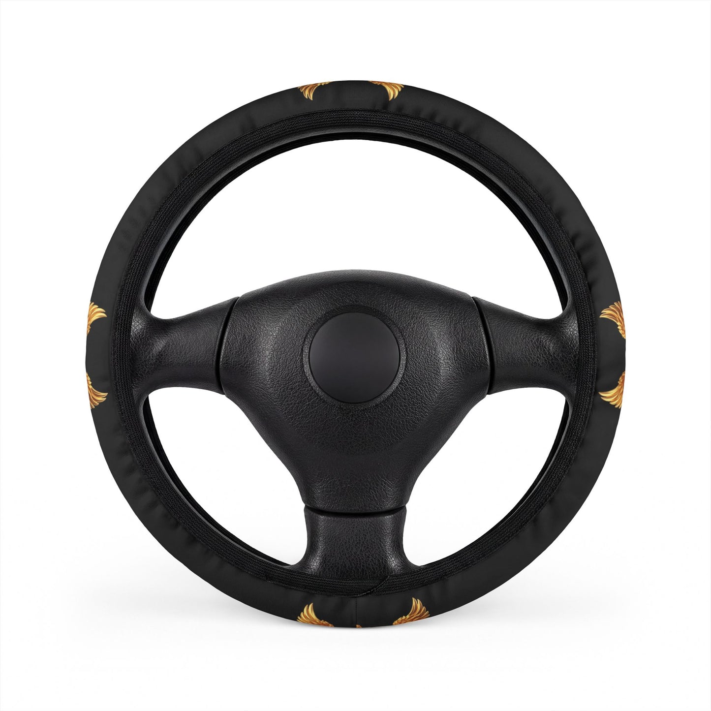 bitcoin Sunface Black Steering Wheel Cover — Decorative Car Accessory with Golden Sun Design