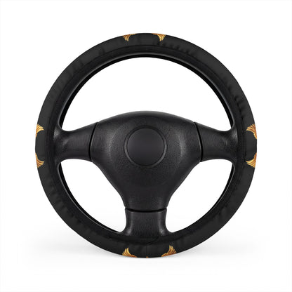 bitcoin Sunface Black Steering Wheel Cover — Decorative Car Accessory with Golden Sun Design