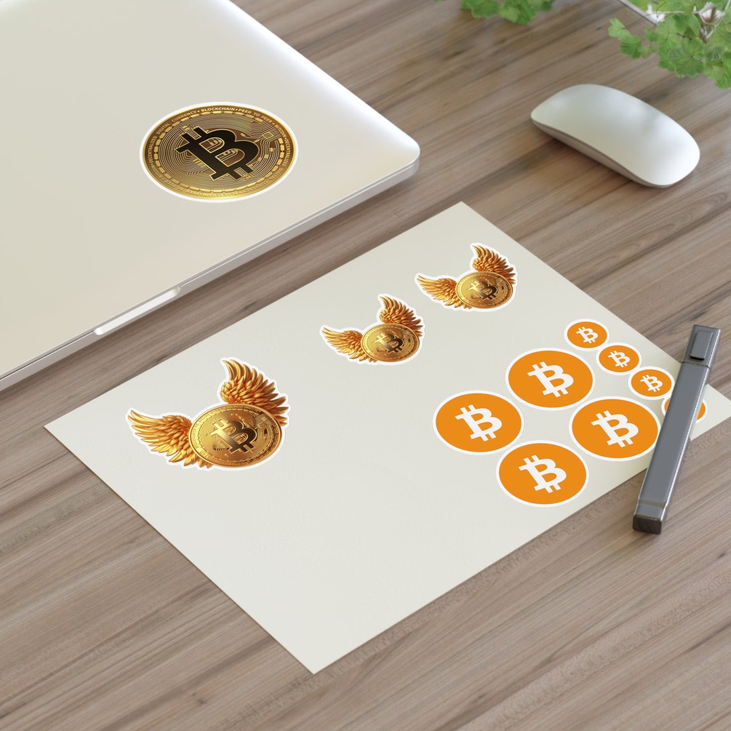 Bitcoin Sticker Sheet — Crypto Coin & Winged BTC Decal Set
