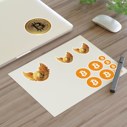 Bitcoin Sticker Sheet — Crypto Coin & Winged BTC Decal Set