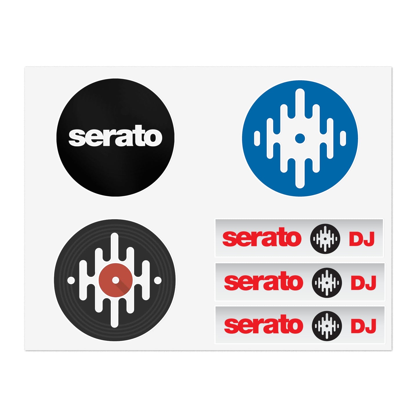 Serato DJ Logo Sticker Sheet — Vinyl Music Producer Decals (Record & Wave Icons)