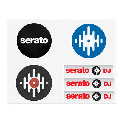 Serato DJ Logo Sticker Sheet — Vinyl Music Producer Decals (Record & Wave Icons)