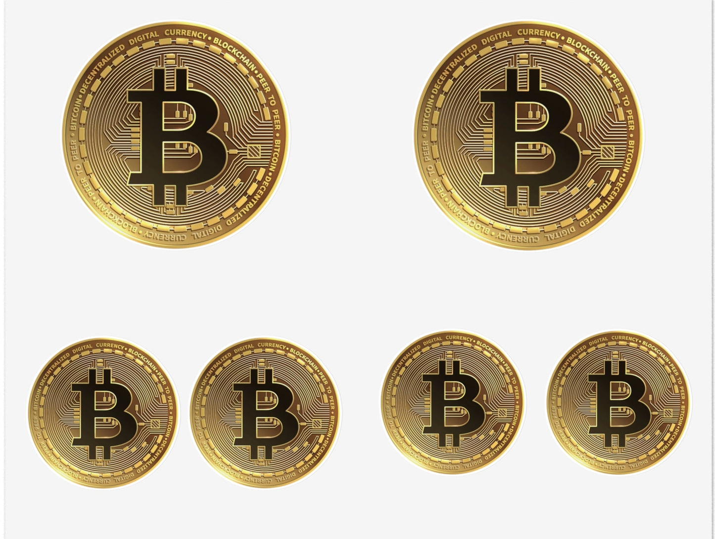 Bitcoin Coin Sticker Sheet — Gold Crypto Decal Set