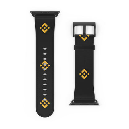 Binance Black Leather Watch Band with Gold Geometric Pattern – Binance Logo Inspired Apple Watch Strap