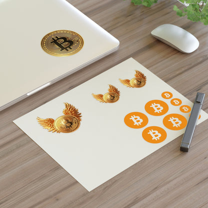 Bitcoin Sticker Sheet — Crypto Coin & Winged BTC Decal Set