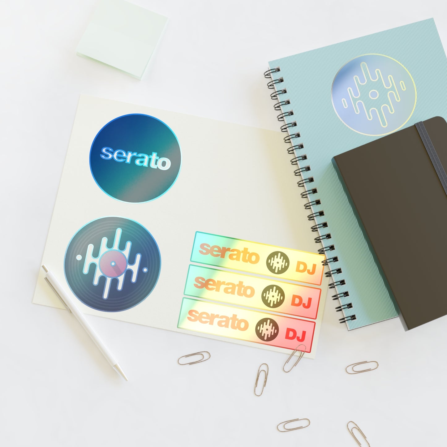 Serato DJ Logo Sticker Sheet — Vinyl Music Producer Decals (Record & Wave Icons)
