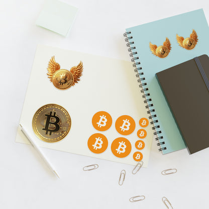 Bitcoin Sticker Sheet — Crypto Coin & Winged BTC Decal Set
