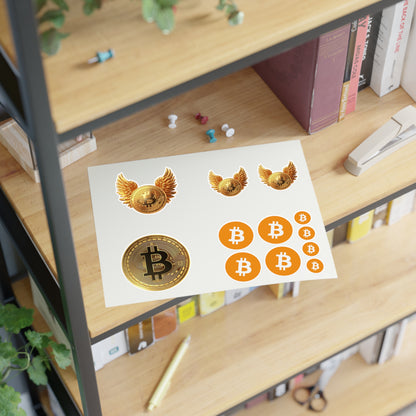 Bitcoin Sticker Sheet — Crypto Coin & Winged BTC Decal Set