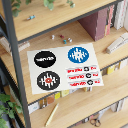 Serato DJ Logo Sticker Sheet — Vinyl Music Producer Decals (Record & Wave Icons)
