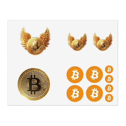 Bitcoin Sticker Sheet — Crypto Coin & Winged BTC Decal Set