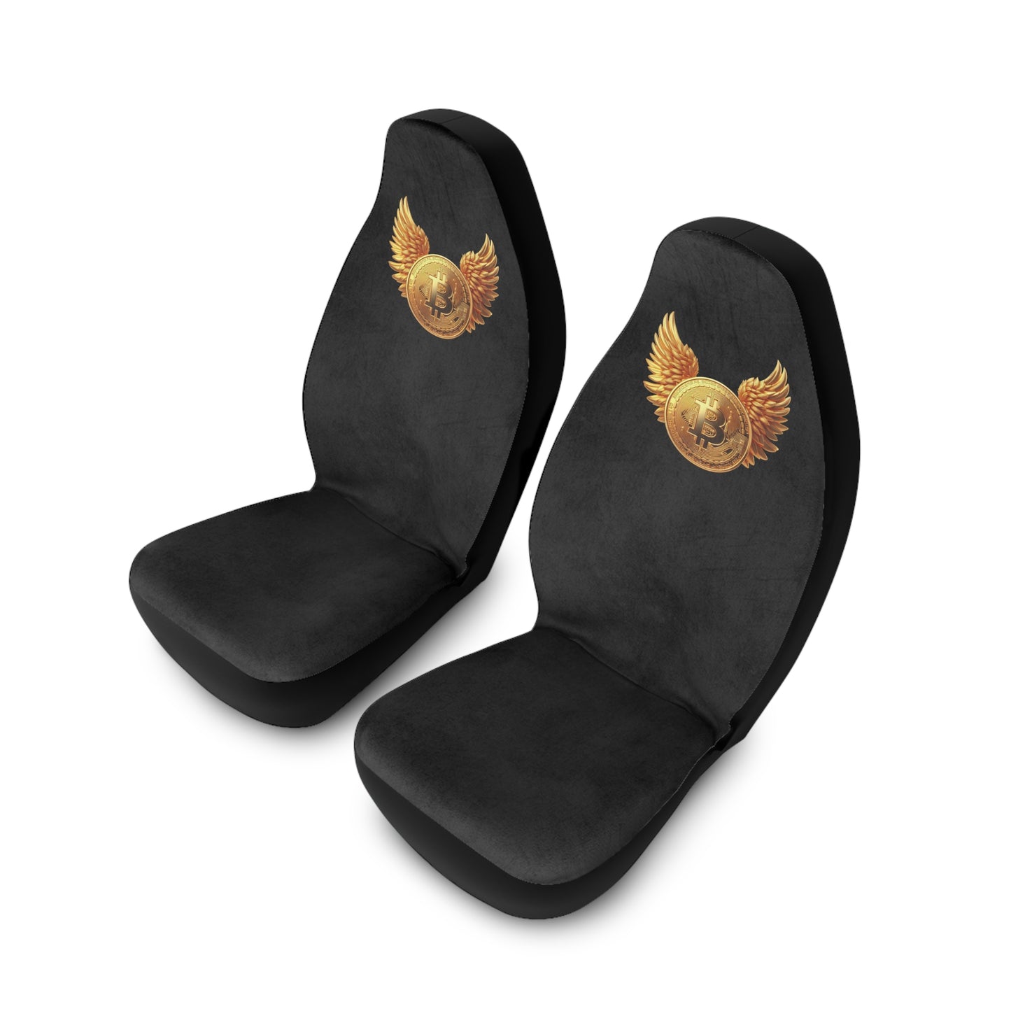 Bitcoin Wing Emblem Car Seat Covers — Black Polyester Seat Protectors