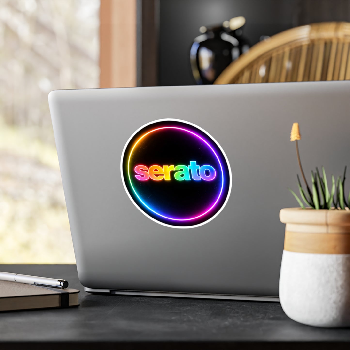 Serato Rainbow Neon Circle Sticker — Vinyl Kiss-Cut Laptop Decal