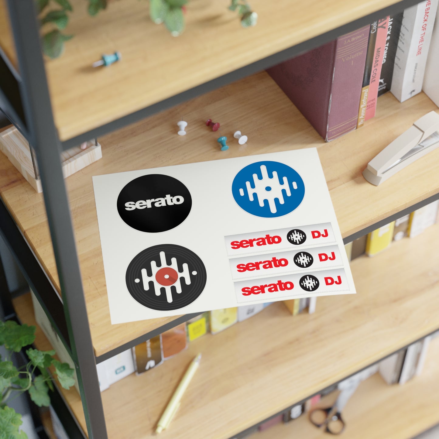 Serato DJ Logo Sticker Sheet — Vinyl Music Producer Decals (Record & Wave Icons)