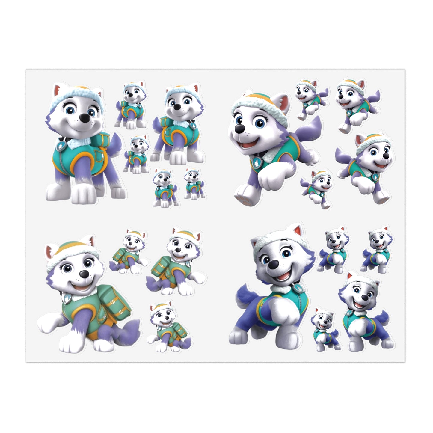 Paw patrol Sticker Sheet — Cute Winter Husky Stickers for Kids, Planners & Scrapbooking