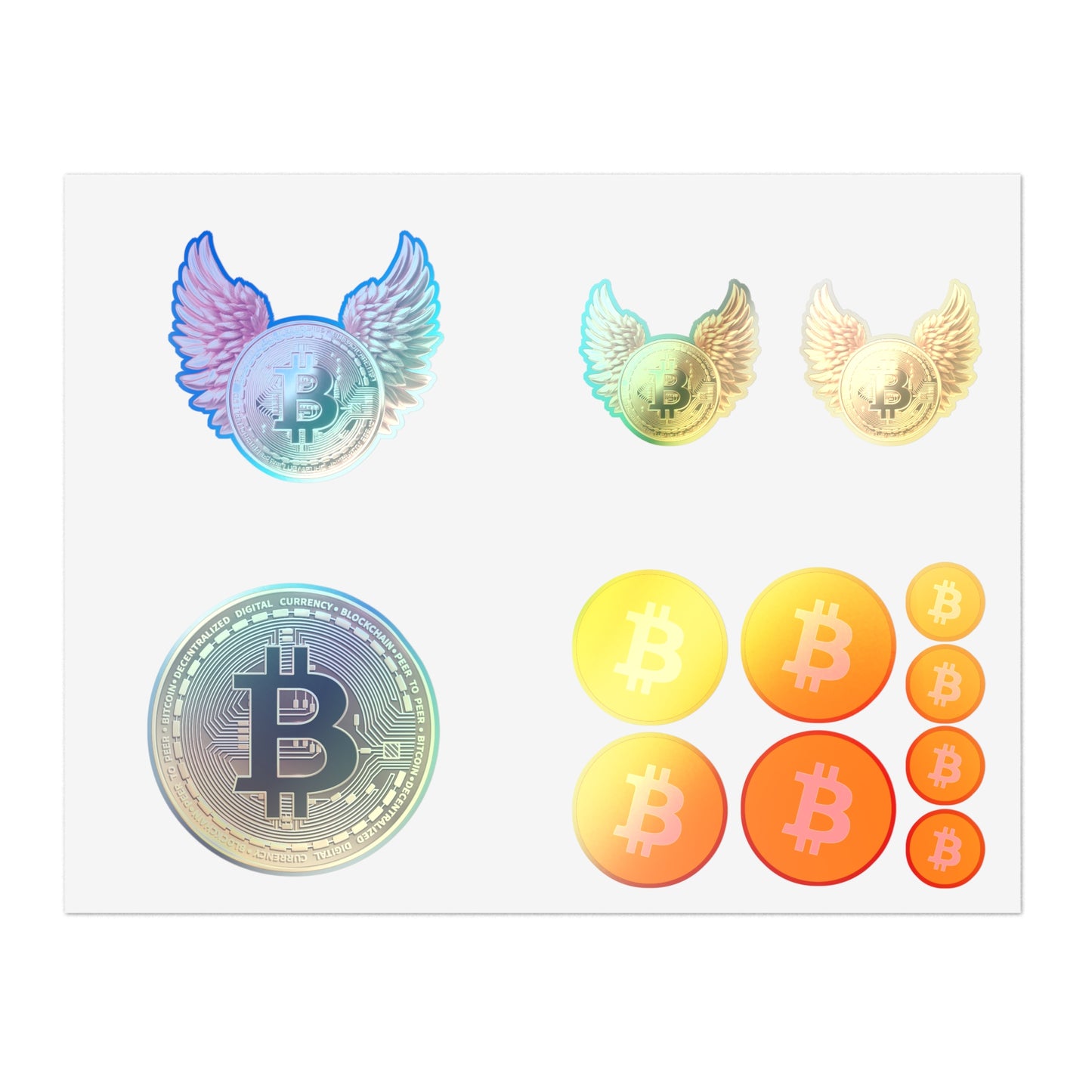 Bitcoin Sticker Sheet — Crypto Coin & Winged BTC Decal Set