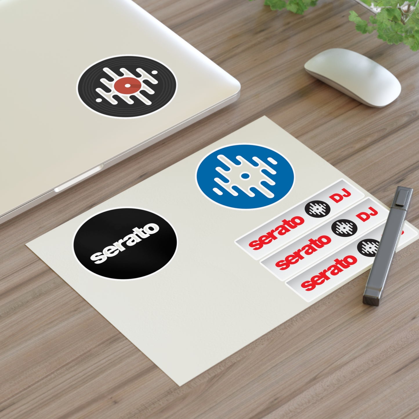 Serato DJ Logo Sticker Sheet — Vinyl Music Producer Decals (Record & Wave Icons)