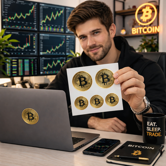 Bitcoin Coin Sticker Sheet — Gold Crypto Decal Set