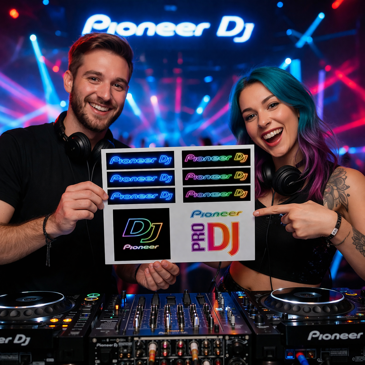 Pioneer DJ Neon Logo Sticker Sheet — Pro DJ Vinyl Decals
